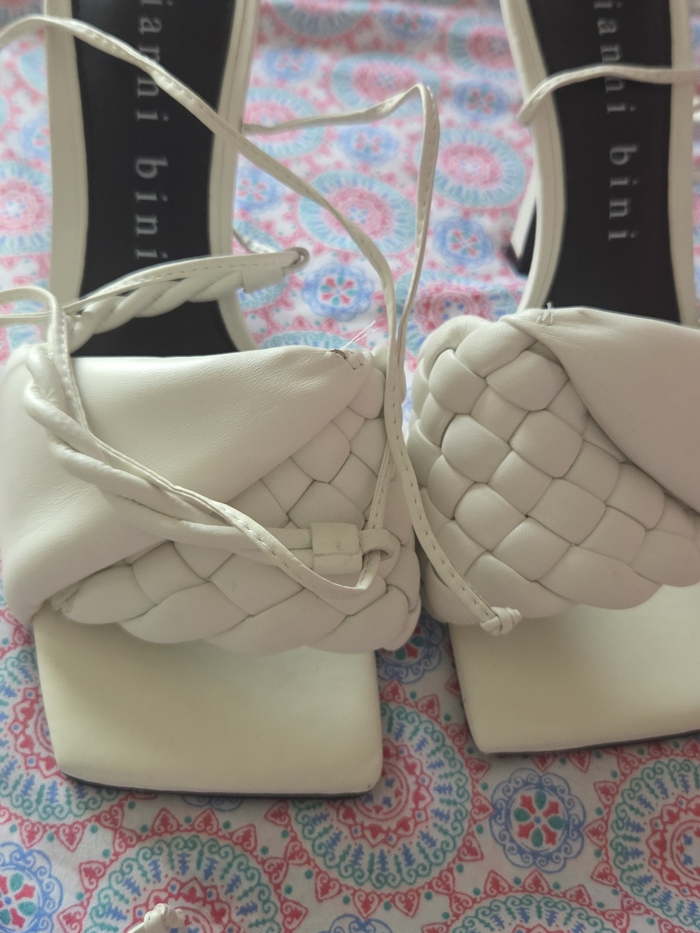 Gianni Bini Women's White Braided Square-Toe Heeled Sandals - Picture 2 of 5